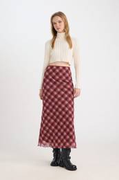 Coool A Shape Patterned Normal Waist Pocket Tulle Maxi Skirt