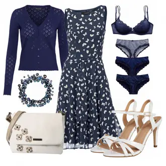 Outfit mit Dunkelblau/Blau Kleid Große Größe/Polka Dot-Kleid/Sommerkleid/50er Jahre Kleid/Ärmelloses Kleid/A-Linien Kleid/Bedrucktes Kleid/Fit & Flare Kleid Heine "Angel"