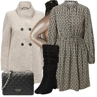 Button Down Outfit mit Grau/Braun/Grün/Beige Kleid Große Größe/Tunika/BlusenKleid/HerbstKleid/Langärmliges Kleid/Langärmliges WinterKleid/Bedrucktes Kleid/HemdKleid/Gesmoktes Kleid/Tweed Kleid About You "Perfekt fürs Date"