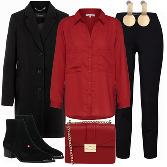 Outfit mit Schwarz Stiefel VERO MODA "About You Bluse"