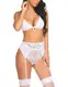 untlet Erotische Dessous Strapse Set Erotik Reizwäsche Negligee Reizvolle Spitze Bustier Lingerie 3-TLG mit Strumpfhalter für Damen Weiß M