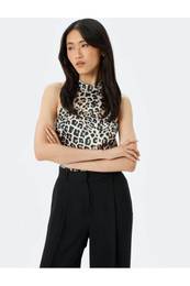 Satin Sleeveless Barbell Neck Leopard Blouse