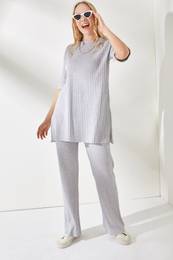 Women's Light Gray Short Sleeve Bottom Top Lycra Suit