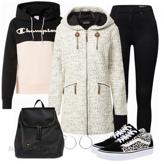 Outfit mit Schwarz Lederjacke/Cord Legging/High Waist Legging/Strick Legging/Gefütterte Leggings/Lederjacke/Thermohose/Treggings/Warme Leggings/Biker Jeans/Thermojeans VERO MODA "Herbstlicher Look"