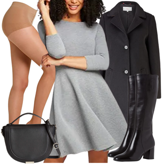 Cowgirl Outfit mit Schwarz/Weiß Leder Overknee Stiefel/WeitschaftStiefel/High Heels Stiefel/Langer Stiefel/Spitzer Stiefel/Kniehoher Stiefel Tamaris "Winterlicher Look"Look: Jazz, Cowgirl, Französische