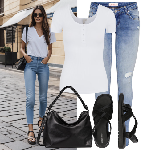 Comment poter Noir/Crème/Blanc Sandales Sandale À Bride/Sandalette de Pêcheur/Sandale Romaine/Sandalette Gladiateur About You avec Bleu clair/Bleu Veste en Cuir/Jeans avec Fente/Jean Push-up/Chaussures en Cuir/Vestes en cuir/Jean Taille Basse/Jeans avec un Trou/Jean Taille Basse Only
