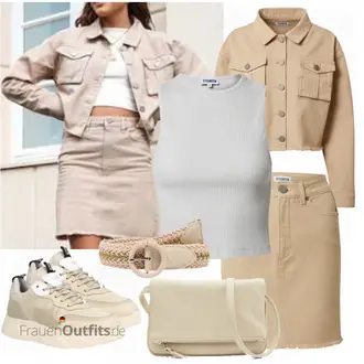 Outfit mit Beige/Khaki Short Große Größe/90er Rock/Cargo Rock/College Rock/Jeansrock/Minirock/Moderne Rock/Schuluniform Rock ABOUT YOU Limited "Schöner Sommer Look"