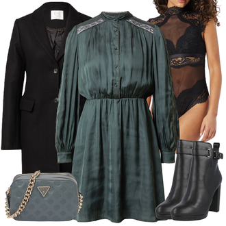 Outfit s Černá Krajkový set spodního prádla/Krajkový Body HUNKEMÖLLER "Módní zimní outfit"