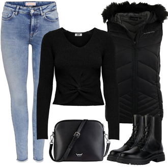 Outfity z džínu Zvonový Zima s Černá Venkovní Vest/Vest bez Rukávů/Izolační Vest/Krátká Vest/Peřová Vest/Puffer Vest/Jezdecká Vest/Prošitý Prslušenství/Funkční Vest alpine pro "Outfity na zimu"