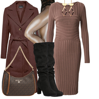 Outfit mit Lila/Braun/Grau Langärmliges Winterkleid/Cord Kleid/Rollkragenkleid/Winter Strickkleid/Langes Strickkleid guido maria kretschmer women "Toller Look für die Freizeit"