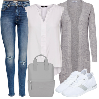 Elegantní Outfit s Krémová/Bílá Teniska na platformě/Teniska se zapínáním na suchý zip/Chunky Tenisky/Nízká Teniska/Tenisky s Bočním Zipem/Zdravotní bota/Skate Bota Tommy Hilfiger "Podzimní Outfit"Look: S průsvitem, Blokování barev, Elegantní