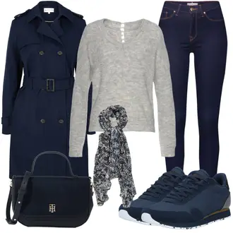 Outfit mit Dunkelblau Lederjacke/High Waist Jeans/Push up Jeans/Leder Schuhe/Thermojeans/Herren Lederjacke/Winterjacke Tommy Hilfiger "Cooles Alltagsoutfit"