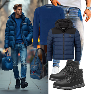 Outfit mit Schwarz Winter Stiefel/Wattierte Stiefel/Klassischer Stiefel/Schnürstiefelette/Stiefel Mit Reißverschluss/Winter Stiefelette/Gefütterte Stiefelette/Wasserfester Schuh/Wasserdichter Stiefel/Winter Sneaker/Herren Lederschuhe ANALEAF "Freizeit Outfit"