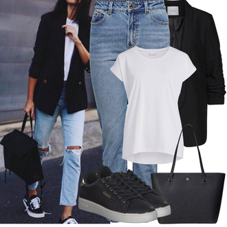 Elegantan, Sportski Ljeto Outfit sa Tamnoplava/Plava/Siva/Crna Polo Ralph Lauren, Crna Tanka tenisica/Kožna tenisica/Tenisice s patentnim zatvaračem sa strane/Niska Tenisica/Ljetna tenisica/cipela na vezanje/neformalna cipela Guess "proljetni outfit"Look: Princeze, Old Money, Ured, Elegantan, Šik, Premium, moderne, Sportski, Ležerno, Bad Taste, Pametno ležerno, Skater, cool