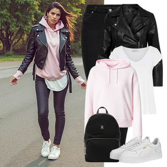 Outfit mit Weiß/Beige Plateau-Sneaker Puma "Frühlingsoutfit"