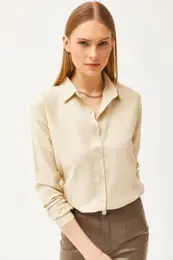 Women's Leopard Stone Jacquard Satin Detailed Woven Shirt