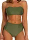 FITTOO Damen Push Up Hohe Taille Bauchweg Gepolsterter Bandeau Bikini-Set Grün M