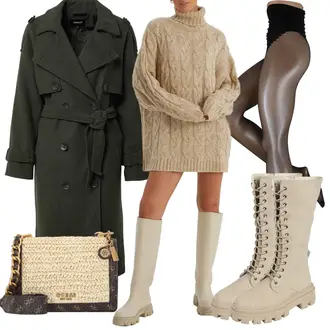 Skating Outfit mit Beige/Khaki/Braun Kaschmir-Strickjacke/Strick Poncho/Strickjacke Gefüttert/Stehkragen-Strickjacke/Vintage Strickjacke/Winter Strickjacke/Wolle Strickjacke/Zopfmuster Pullover/Grobstrickpullover/Kaschmir Pullover/Strickpullover/Longpullover/Mohair Pullover/Rollkragenpullover/Winterpullover/Wollpullover/Pullover mit Stehkragen/StrickKleid/Winter StrickKleid/PulloverKleid/RollkragenKleid/WinterKleid millane "Perfekt für den Winter"Look: Skating, Apres ski