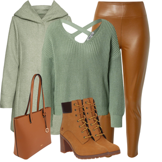 Outfit mit Braun Stiefel/Ledermantel Timberland "Alltagsoutfit"