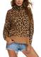 DGMYG Damen Strickpullover Casual Pullover Oberteile Sweater Winterpullover Strickpulli Rollkragenpullover M Leopard
