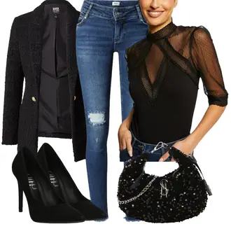 Elegante Outfits mit Blau/Dunkelblau Jeans Lederjacke/Jeans mit Schlitz/Jeans mit Loch/Low Rise Jean/Push up Jeans/Lederjacken Only "Eleganter Look"