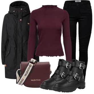 Motorrad Outfit mit Schwarz Treggings/Motorradhose/Skinny Hose/Jeggings/Leggings mit Schlitz/Cord Legging Only "Bequemes Winter Outfit"Look: Reiten, Motorrad, Laufen