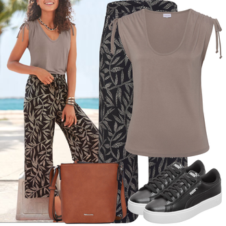 tenues avec Noir/Gris foncé/Jaune/Gris Pantalon Grande Taille/Pantalon à Plume/Pantalon Imprimé/Pantalon Culotte/Pantalon de Plage/Pantalon sport mi-long/Pantalon 3/4/Pantalon en Tissu Lascana "Tenue pour l'été"