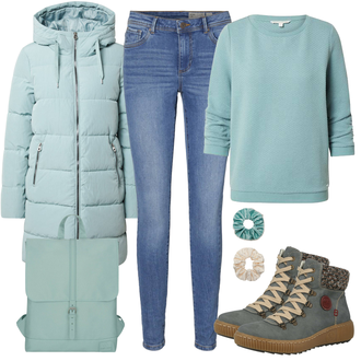 Na Procházku Zima Outfit s Šedá/Světle šedá/Béžová/Hnědá/Tmavě zelená Zimní bota/Trekingová Bota/Zimní kotníková bota/Teniska teddy/Zimní Tenisky Rieker "Podzimní výrazný vzhled"Look: Skating, Na Procházku, Trekking, Bruslení, Apres ski