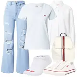 Weiße Wide Leg Jeans Outfits image