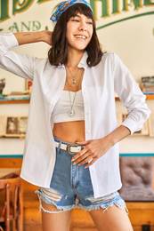 Women's White Basic Woven Poplin Shirt