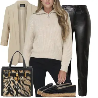 Leer Outfit met zwart/grijs/beige/Crème Espadrille/Instapper/Loafer Schoen/Espadrille-muiltje Guess "Perfect voor de lente"