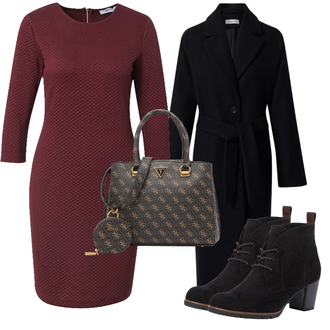 Podzim Outfit s Fialová/Tmavě červená/Červená/Vínová Šaty na Podzim/Zimní šaty s dlouhým rukávem/Dlouhé pletené šaty/Svetrové Šaty/Šaty s 3/4 Rukávem/Zimní Pletené Šaty/Kancelářské šaty Only "Zimní outfity"