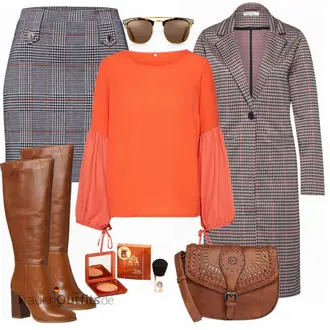 Outfit mit Grau/Dunkelgrau/Dunkelblau/Blau/Lila Short Große Größe/Strick Große/70er Minirock/Boucle Rock/Hahnentritt Rock/Minirock/Karierter Rock/Tweed Rock About You "ABOUT YOU Stiefel"