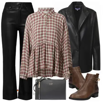 80er Outfit mit Braun/Dunkelbraun/Beige Klassischer Stiefel/Cowboystiefel/Gefütterte Stiefelette/Vintage Stiefel/Rahmengenähter Schuh/Leder Stiefelette/Lederjacke/Vintage Stiefelette/Reitstiefel/Chelsea Boot About You "Lässiger Freizeit Look"Look: Uni, Western, Country Styl, Cowgirl, Schön, Duckfeet, 80er