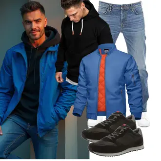 Mit Puff­ärmeln Outfit mit Blau/Hellblau/Pastell Jacke mit Seitlichem Reißverschluss/Trachtenstrickjacke/Wendejacke/Collegejacke/Fliegerjacke/Bomberjacke KEFITEVD "Freizeit Outfit"