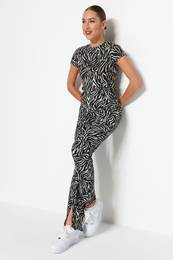Black Zebra Print Slit Slit Detailed High Waist Straigth pletene hlae