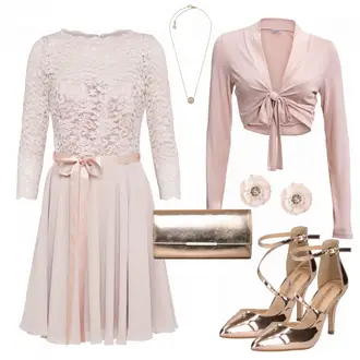 Midi Chiffon Outfit mit Rosa/Lila Kleid Große Größe/3/4 Arm Kleid/A-Linien Kleid/Kleid Für Konfirmation/SpitzenKleid/Brautmutter Kleid/Kleid Standesamt-gast/Hochzeitsgast Knielanges Kleid Swing "RosaLiebe"