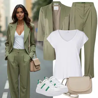 Talijanski Outfit sa Tamnozelena/Zeleno/Tirkizna Pleteni Sako/Kožna Jakna/Sako Jakna/Bavarski Sakoi/Boucle Blazer/Dvoredni Sako armonika "Moderan outfit"Look: Ured, Irski, Poslovni, Talijanski, Pametno ležerno