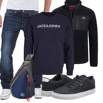 Lang Outfit mit Dunkelblau Women's Fleece Sweatshirts/Damen Pullover/Sport Sweatshirt Jack & Jones "Freizeit Outfit"