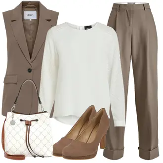 Outfit sa Siva/Smeđa/Kaki/Bež Naborane hlače/Hlače Visokog Struka/Hlače s prednjim naborom/Poslovna Hlača/Hlača od Odijela jjxx "Poslovni look"