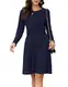 KOJOOIN Damen T-Shirt Kleider Langarm Casual Lose Minikleid Hohe Taille Tunika Wickelkleid Freizeitkleider Dunkelblau M