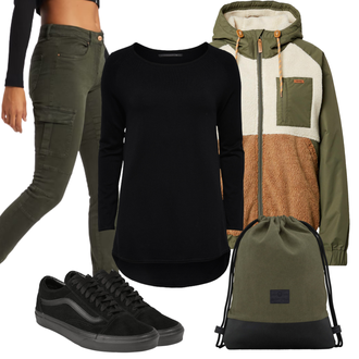 Old Skool Outfit mit Schwarz Canvas-Sneaker/Skateschuh/Schmaler Sneaker/vegane schuhe/Sneaker Low/Sneaker Mit Lochmuster Vans "Perfekt für die Freizeit"