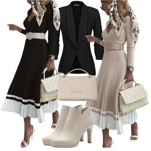 Grau/Beige/Lila/Braun Kleid mit Gürtel/Schickes Kleid/Winter Strickkleid/Französisches Kleid/Langes Strickkleid/Herbstkleid/Langärmliges Winterkleid/Plissee Kleid ORANDESIGNE kombinieren