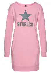 DOTIN Damen Sweatkleid Langarm Sternen Druck Sweatshirt Hoodie Kleid Casual Herbst Pullover Kleider Mini Lange Tops, Rosa, M