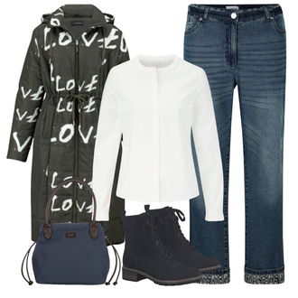 Outfit mit Schwarz/Dunkelblau/Hellblau/Blau SchnürStiefelette/SpringerStiefel/Klassischer Stiefel/Gefütterte Stiefelette/Flache Stiefelette Tamaris "Outfit für den Herbst"