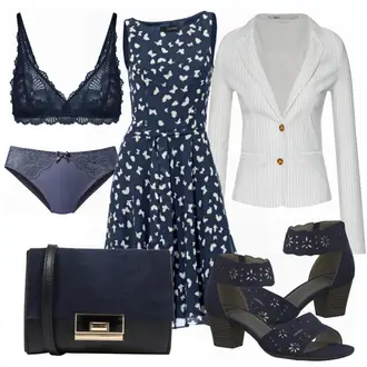 Outfit mit Dunkelblau/Blau Kleid Große Größe/Polka Dot-Kleid/Sommerkleid/50er Jahre Kleid/Ärmelloses Kleid/A-Linien Kleid/Bedrucktes Kleid/Fit & Flare Kleid Heine "Heine"