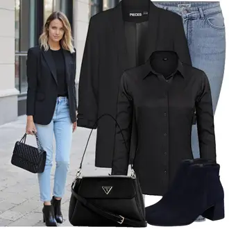Classic Outfit mit Hellblau/Blau Winterjacke/Jeans mit Schlitz/Slim Fit Jeans/Low Waist Jean/Low Rise Jean/High Waist Jeans/Leder Schuhe/Lederjacke/Push up Jeans Only "Praktischer Look"Look: Trendige, Casual, Classic, Ausgefallene, Edel, Schlichte, Elegant, Sexy, Nahtlos, Vintage