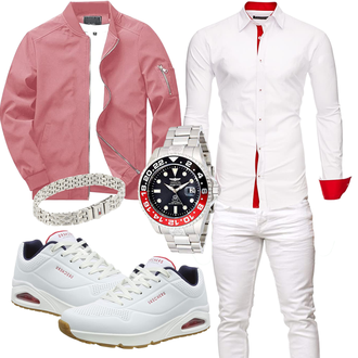 Geburtstag Outfit mit Rosa/Rot Jacke mit Seitlichem Reißverschluss/Collegejacke/Frühlingsjacke/Nylonjacke/Sommerjacke/Fliegerjacke/Coachjacke/Bomberjacke KEFITEVD "Freizeit Outfit"Look: Schule, 18 Geburtstag, Geburtstag