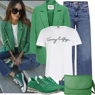 Outfit mit Grün/Dunkelgrün Walkingschuh/Vintage Sneaker/Sommer Sneaker/Freizeitschuh/Leder Sneaker/Schmaler Sneaker/Sneaker Mit Seitlichem Reißverschluss MARCO TOZZI "Modisches Freizeit Outfit"