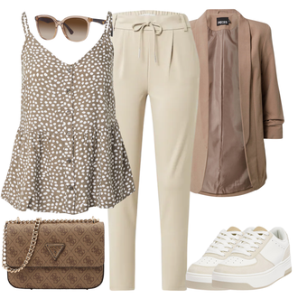 Lang Outfit mit Braun/Beige/Grau Mantel/Bluse und Tunika Tunika/3/4 Bluse/Blusenbody/Bluse mit Stehkragen/Business Bluse/Longbluse/Offene Bluse/Blusenblazer/Boyfriend Blazer/Eleganter Blazer/Longblazer/Oversize Blazer Pieces "Modischer Sommer Look"